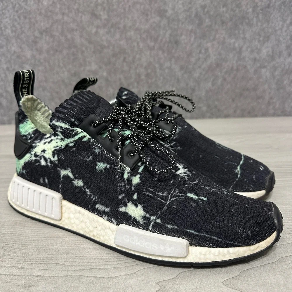Adidas NMD R1 Primeknit Mens Size 10 Black‎ Green Marble Aero Green BB7996